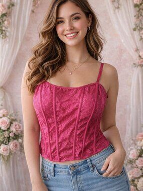 Torrid Pink Lace Corset Top Y2K Coquette Power Mesh Crop Bustier Plus Size 5X